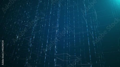 Abstract blue network grid perspective motion graphic seamless looping background. Digital technology futuristic animation concept.