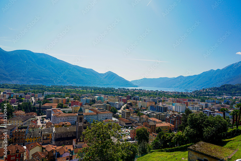 View over Locarno to Ascona and Lake Maggiore from Orselina