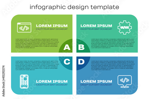 Set line Mobile Apps, Front end development, and UI or UX design. Business infographic template. Vector.