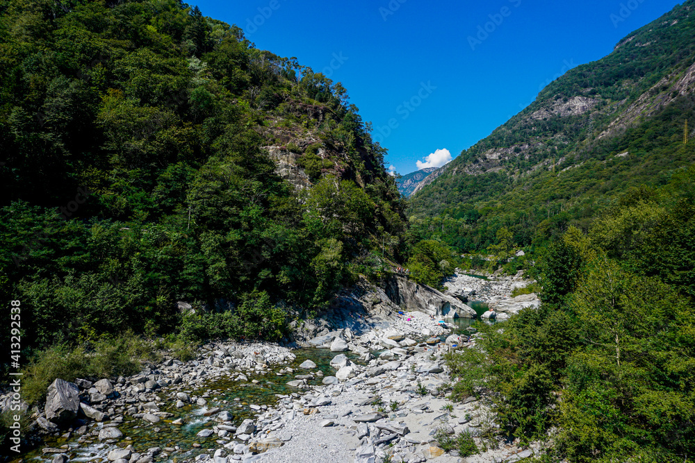 Tranquil part of the Maggia river - perfect to swim, relax and sunbath Tranquil part of the Maggia river - perfect to swim, relax and sunbath