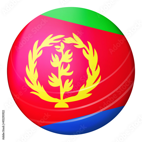 Glass light ball with flag of Eritrea. Round sphere, template icon. Eritrean national symbol. Glossy realistic ball, 3D abstract vector illustration highlighted on a white background. Big bubble.