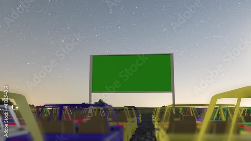 3d render animated Open air, outdoor or drive-in cinema theater