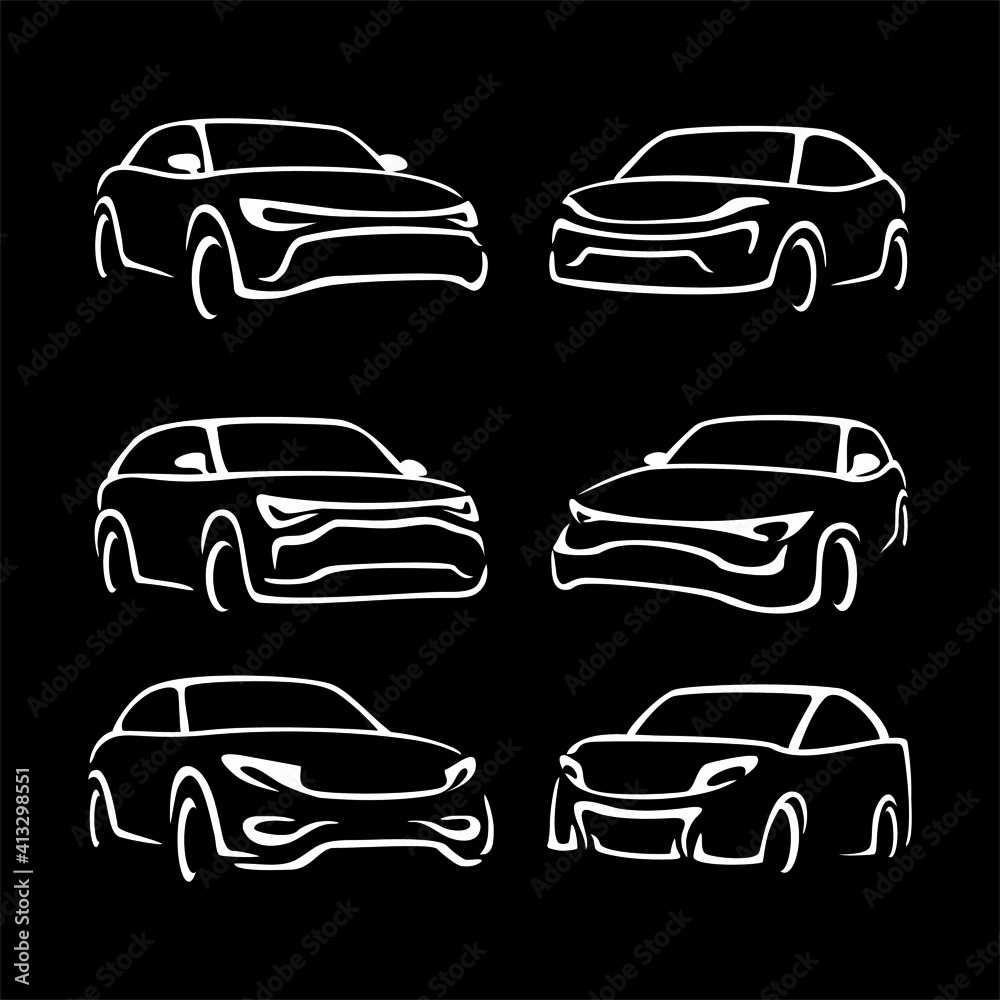 Fototapeta Collection of Automotive car logo design with concept sports vehicle icon silhouette on black background. Vector illustration.