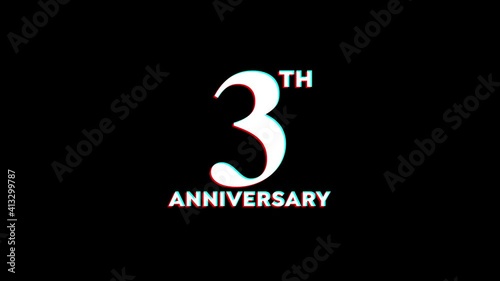 3Th Anniversary With Glitch Effect On Black Background