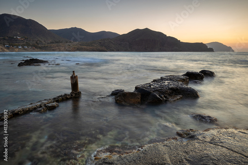 Sunrise on the coast of Isleta del Moro. Natural Park of Cabo de Gata. Spain.