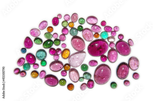 Many different colors tourmaline cabochons