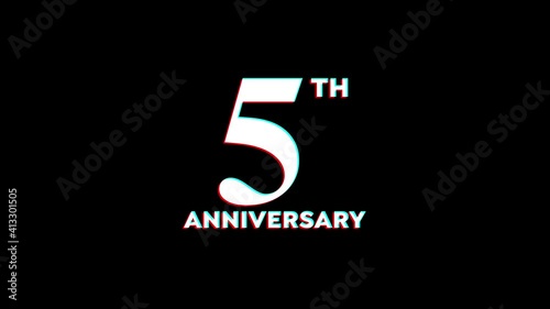 5Th Anniversary With Glitch Effect On Black Background