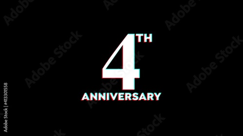 4Th Anniversary With Glitch Effect On Black Background