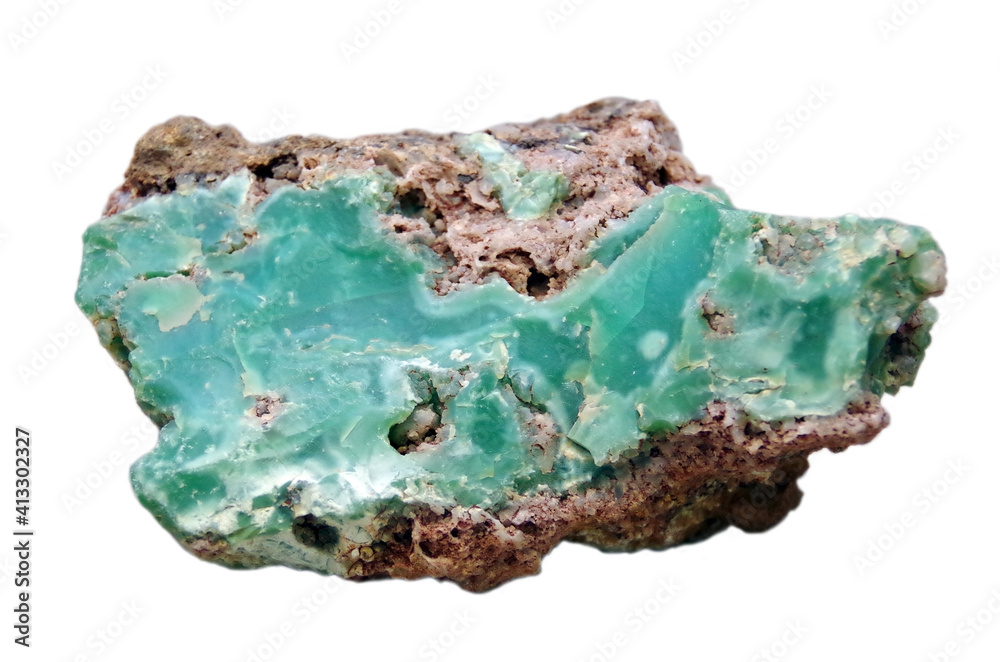 Fototapeta premium Natural crude chrysoprase stone on white background 