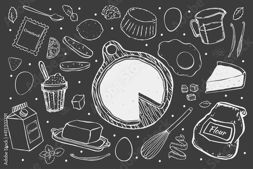 recipe cheesecake New York white outline on dark background