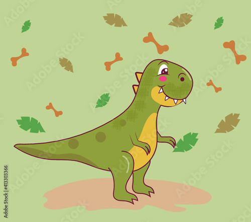 tierno dinosaurio rex feliz con hojas  © Jacqueline Salazar