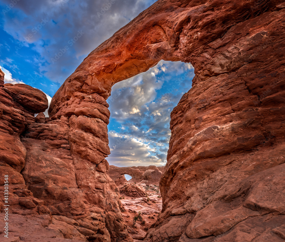 North window arch framed by the turret arch, Arches National Park Utah