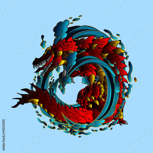 crocodile with big wave design vector illustration