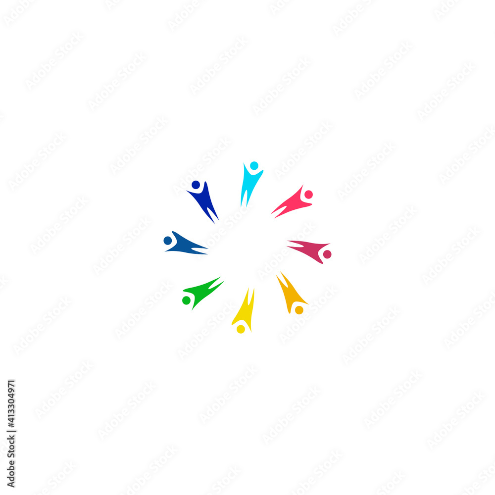 COLORFUL PEOPLE TOGETHER SIGN, SYMBOL, ARTWORK ISOLATED ON WHITE