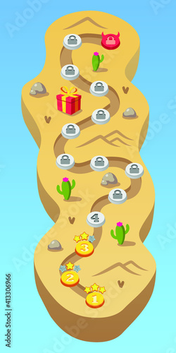 Game sprite level map. Colorfull ready to use asset for mobile game or app.