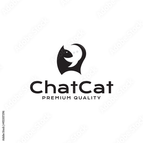 Chat cat logo design with simple style unique vector