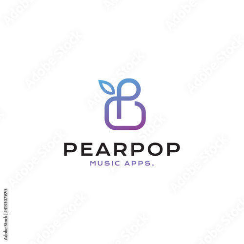 letter P pear logo design with simple style unique vector