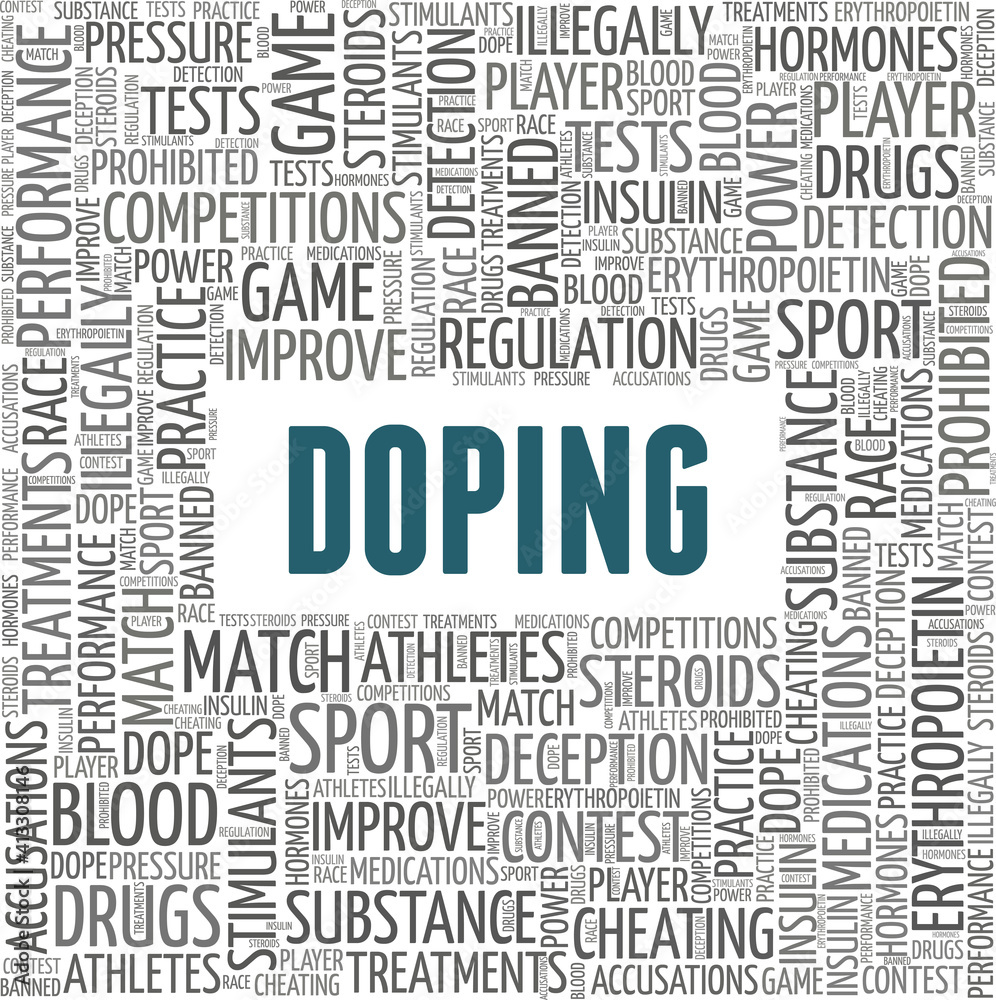 Doping in sports vector illustration word cloud isolated on a white background. Doping in sports vector illustration word cloud isolated on a white background.