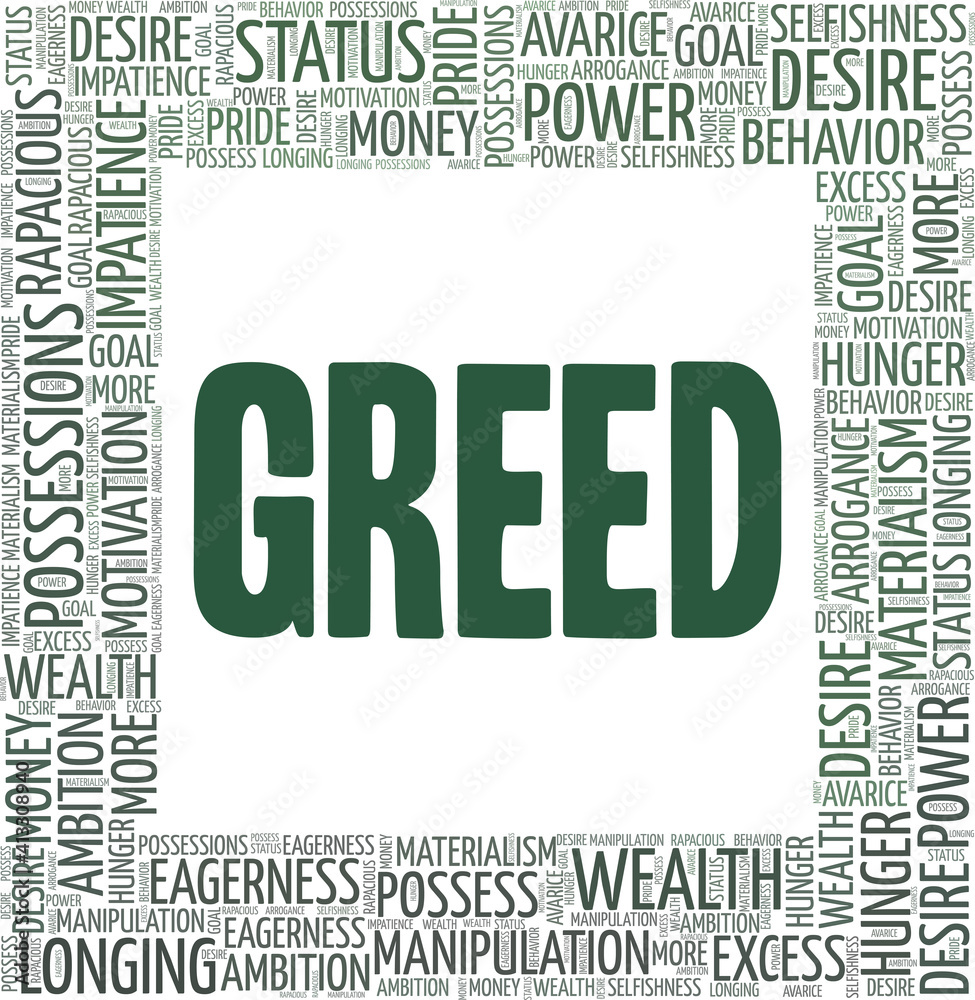 Obraz premium Greed vector illustration word cloud isolated on a white background.