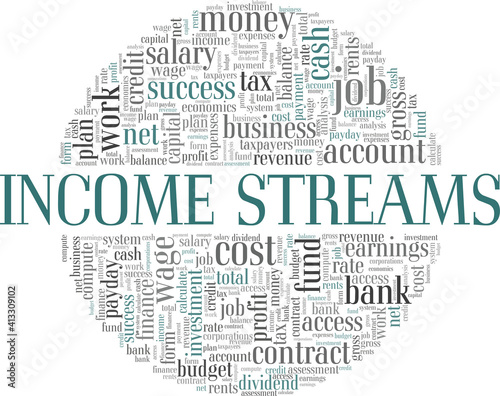 Income streams vector illustration word cloud isolated on a white background.