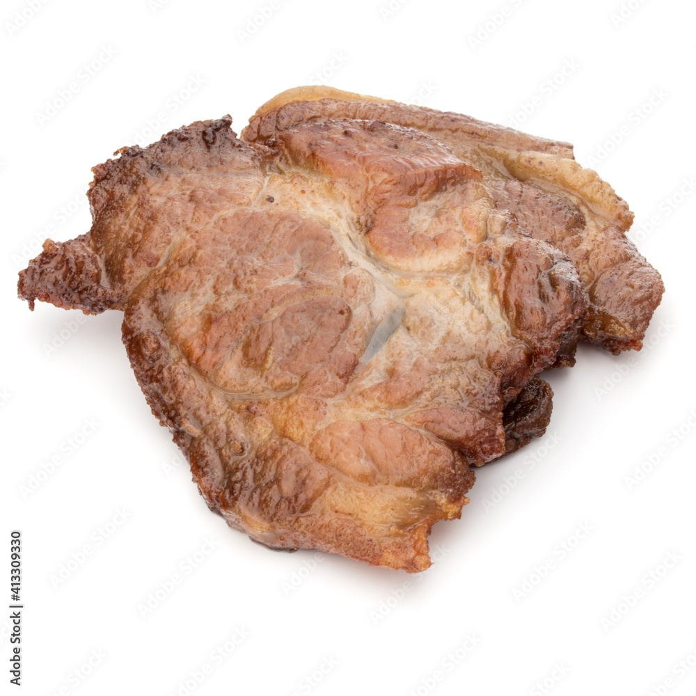 Cooked fried pork meat isolated on white background cutout Cooked fried pork meat isolated on white background cutout
