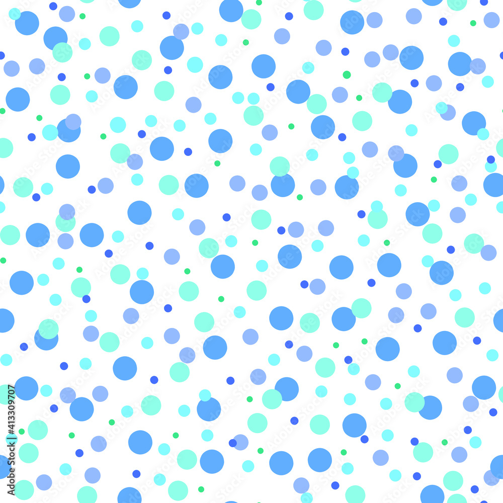seamless pattern with lot of different blue circles on a white background
