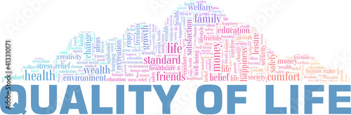 Quality of life vector illustration word cloud isolated on a white background.