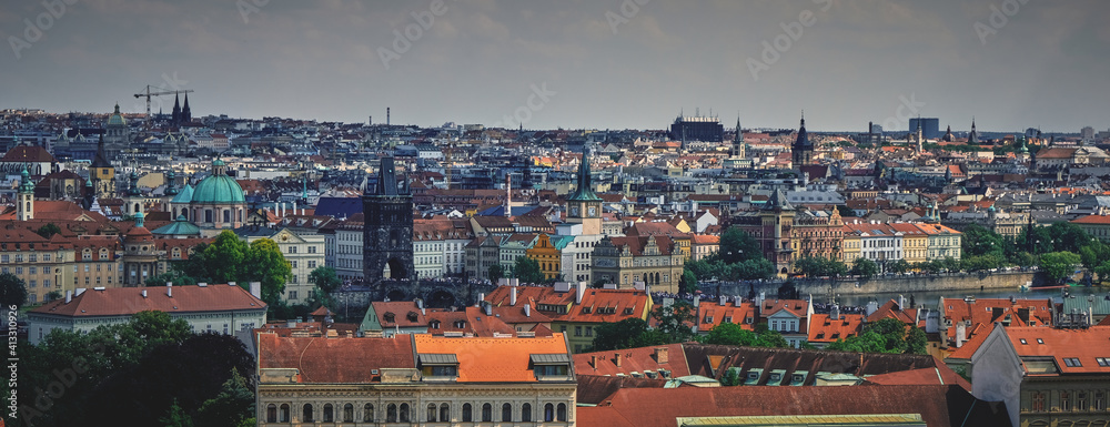Obraz Panaroma view of Charles bridge in Prague from Prague Castle