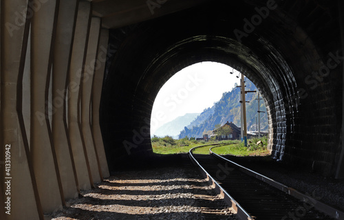 Circum-Baikal Railway. View from the tunnel to the railway station
