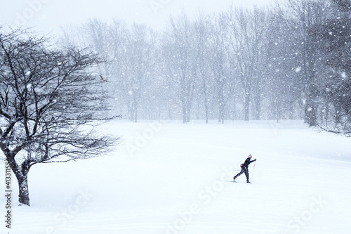 person walking in winter park