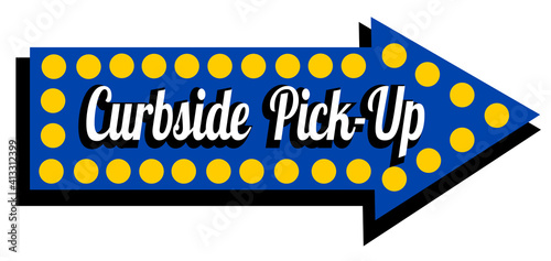 Neon curbside pick-up arrow sign