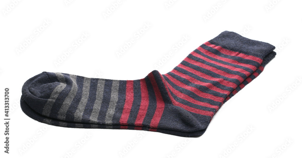 New striped colorful socks pair isolated on white background New striped colorful socks pair isolated on white background
