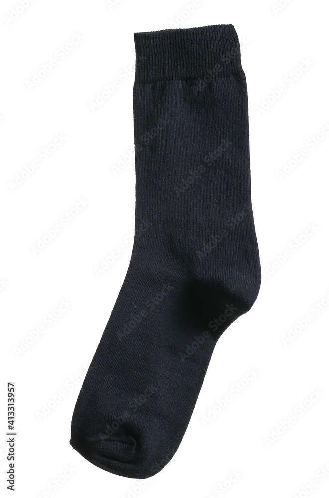 One blue sock hanging isolated on white background, clipping path One blue sock hanging isolated on white background, clipping path