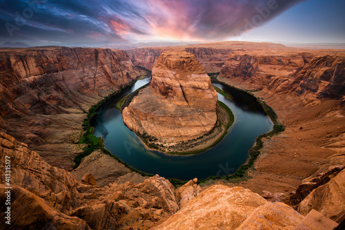 Billede på lærred Beautiful Horseshoe Bend scenery at sunrise. Arizona, USA.