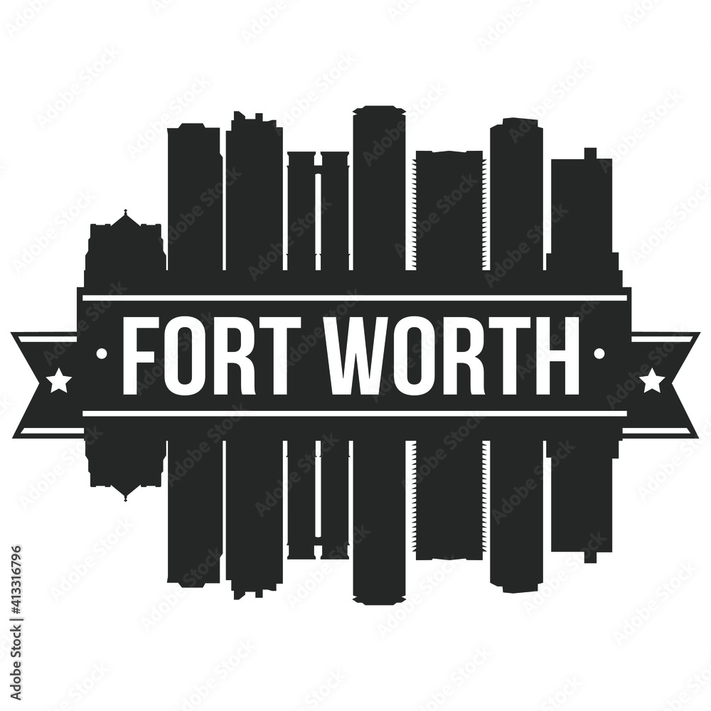Fort Worth Texas USA Skyline Silhouette Design City Vector Art Famous Buildings Stamp Stecil.