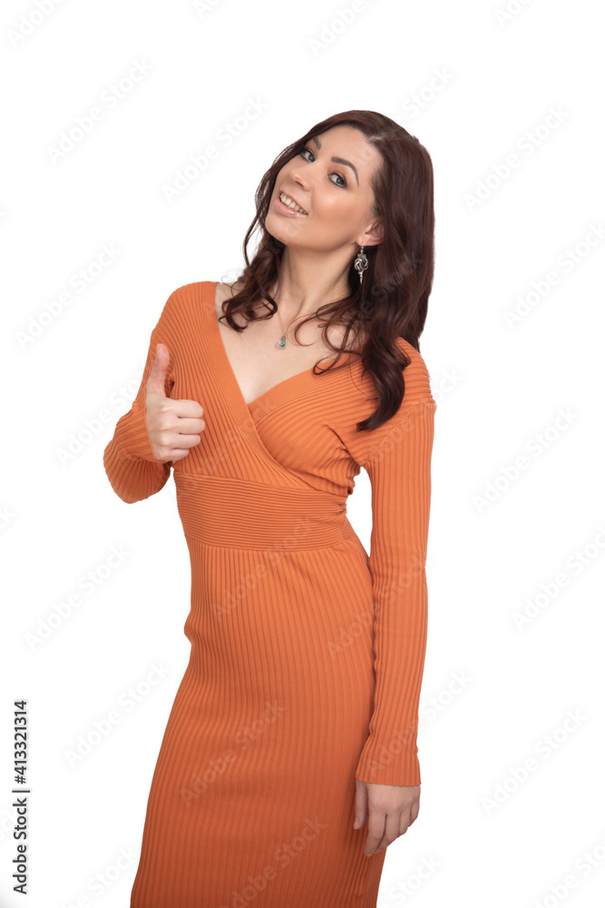 woman on white background makes emotional gestures with hands woman on white background makes emotional gestures with hands