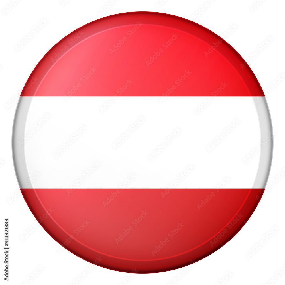 Glass light ball with flag of Austria. Round sphere, template icon. Austrian national symbol. Glossy realistic ball, 3D abstract vector illustration highlighted on a white background. Big bubble. Glass light ball with flag of Austria. Round sphere, template icon. Austrian national symbol. Glossy realistic ball, 3D abstract vector illustration highlighted on a white background. Big bubble.