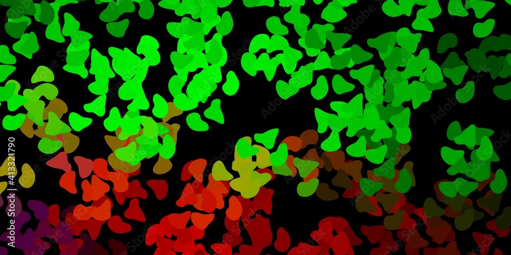 Dark green, red vector background with random forms.