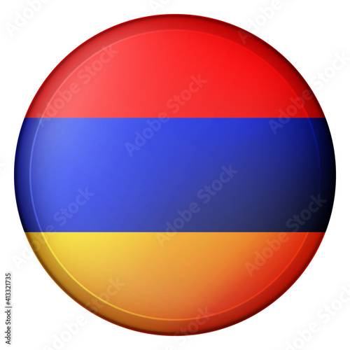 Glass light ball with flag of Armenia. Round sphere, template icon. Armenian national symbol. Glossy realistic ball, 3D abstract vector illustration highlighted on a white background. Big bubble.