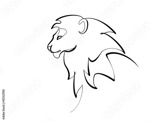 Head of Lion with mane. Continuous One line drawing
