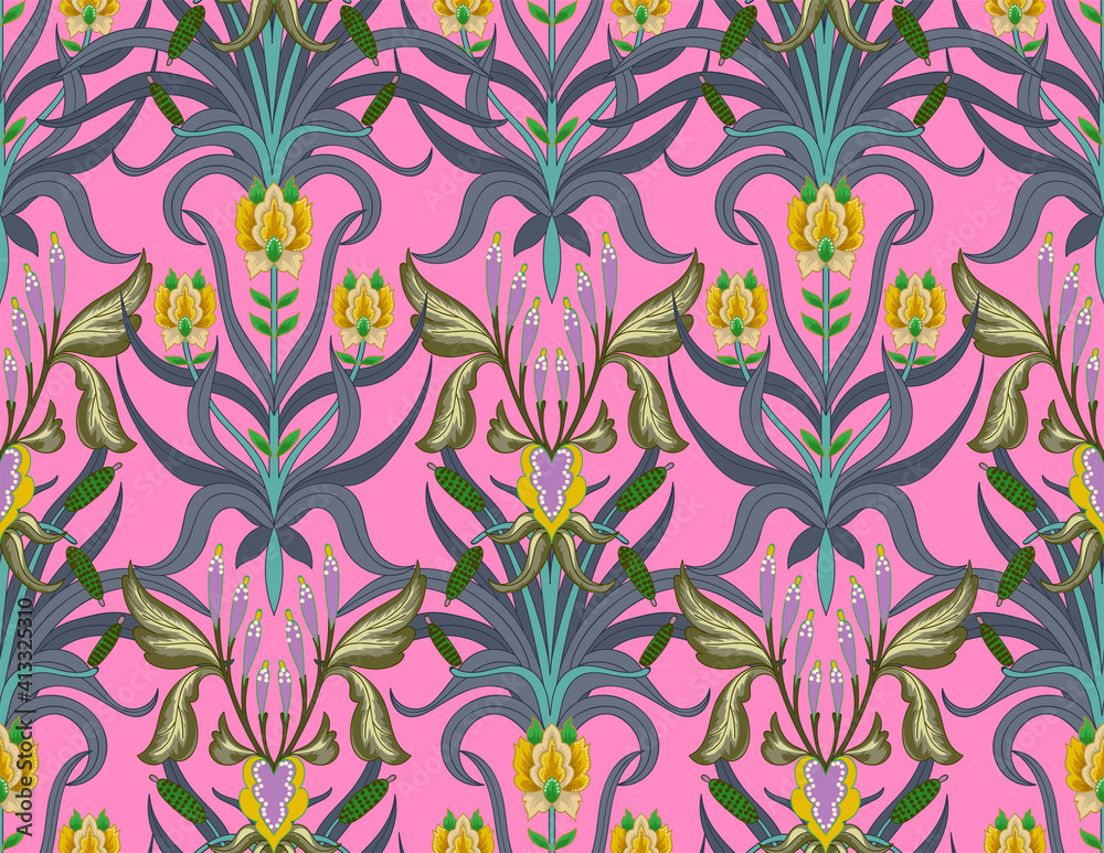 Modern seamless pattern with floral art deco elements. Vector.