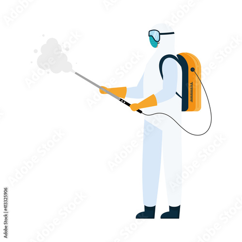 worker with biohazard suit disinfecting character vector illustration design