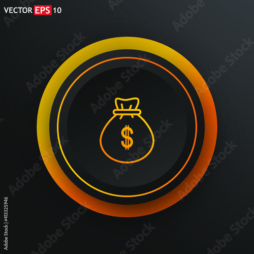 Money Bag sign. Single line icon on black background.