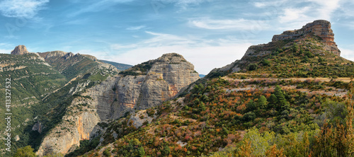 View of Salto de Roldan over Rio Flumen valley near Huesca, Spain