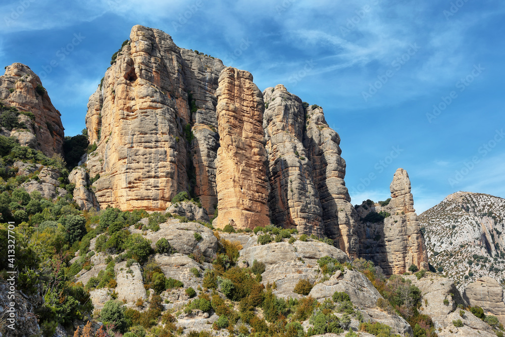 Rocky cliffs close to Vadiello reservoir in Guara Natural Park, Huesca, Spain