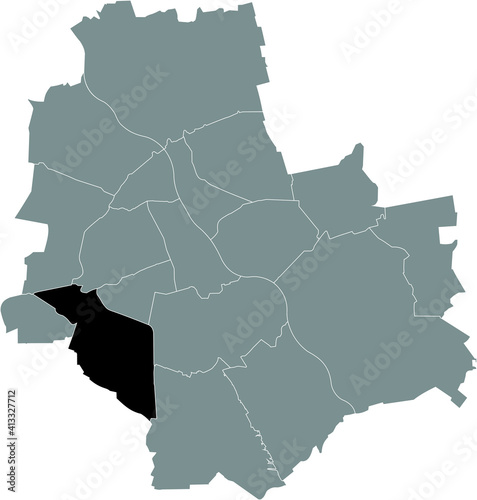 Black location map of the Varsovian Włochy district inside gray map of Warsaw, Poland