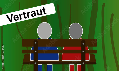 Altes Vertrautes Paar auf einer Parkbank von hinten mit Blick ins Grüne