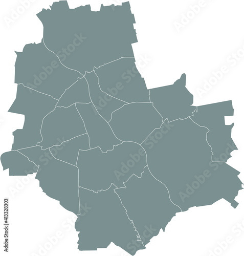 Simple gray vector map with white borders of districts of Warsaw  Poland