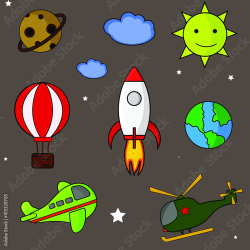 seamless pattern for design, space, sky theme, for kids. Suitable for fabric, packaging paper and textiles  © Алёна