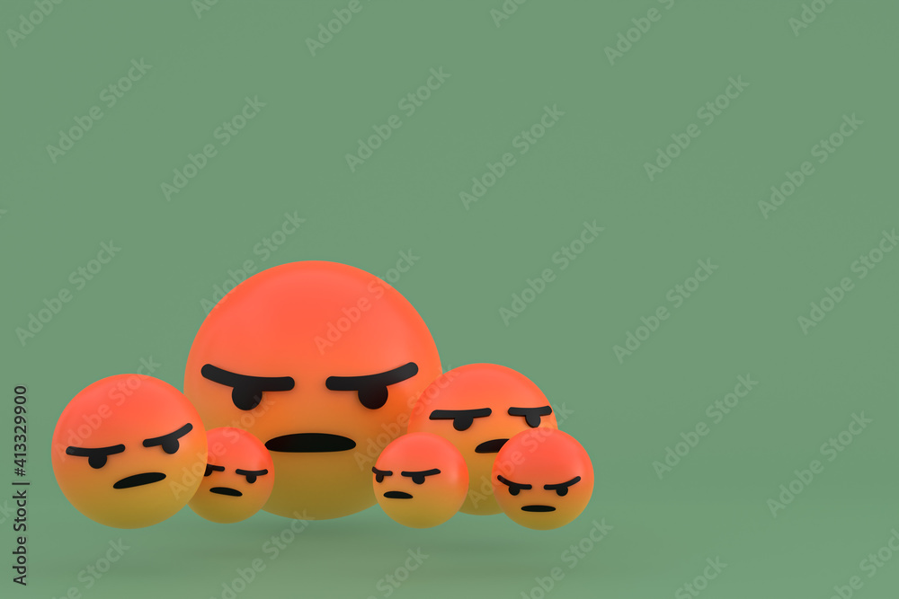 Angry icon facebook reactions emoji 3d render,social media balloon symbol  on green background Stock Photo | Adobe Stock